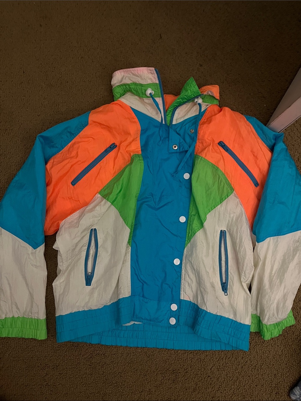 Colorblock Kids Puffer Jacket in Blue, Orange, Green & White